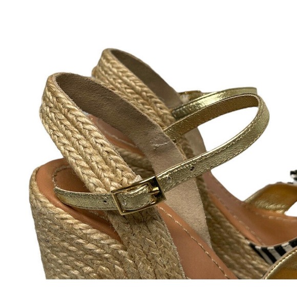 Kate Spade Carmelita Black White Stripe Bow Espadrille Nautical Wedge Sandals 7 - Picture 4 of 12